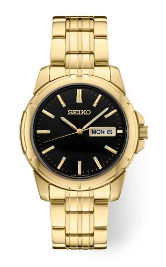 Seiko Essentials Black Dial Gold Tone Stainless Steel Men&#39;s Watch - SUR358
