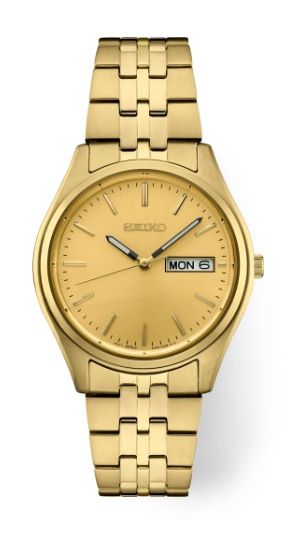 Seiko Men&#39;s Japanese Quartz Dress Golden Stainless Steel Strap Watch SUR434