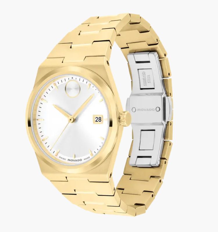 Movado BOLD Quest White Dial Stainless Steel Gold Tone Watch 35mm - 3601187