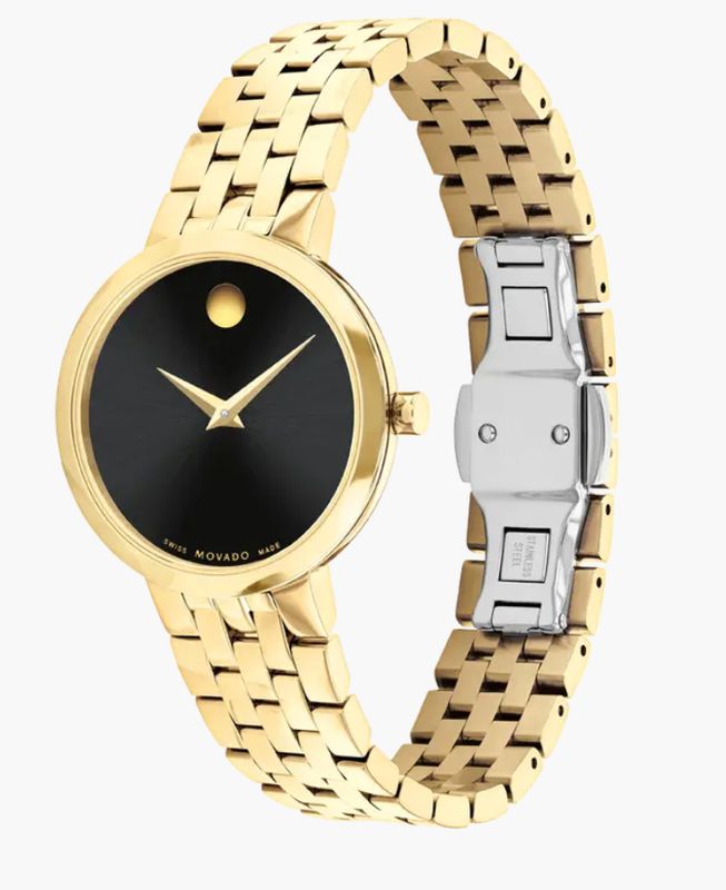 Movado Museum Classic Gold Tone Stainless Steel Black Dial Quartz Watch 0607847