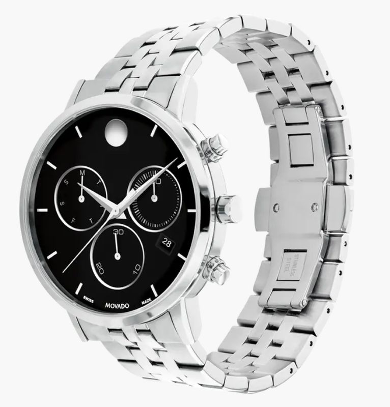 Movado Museum Classic Silver Stainless Steel Black Dial Quartz Watch 0607776