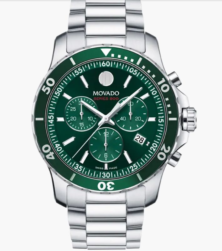 Movado Series 800 Green Dial Silver Stainless Steel 42mm Men&#39;s Watch 2600179