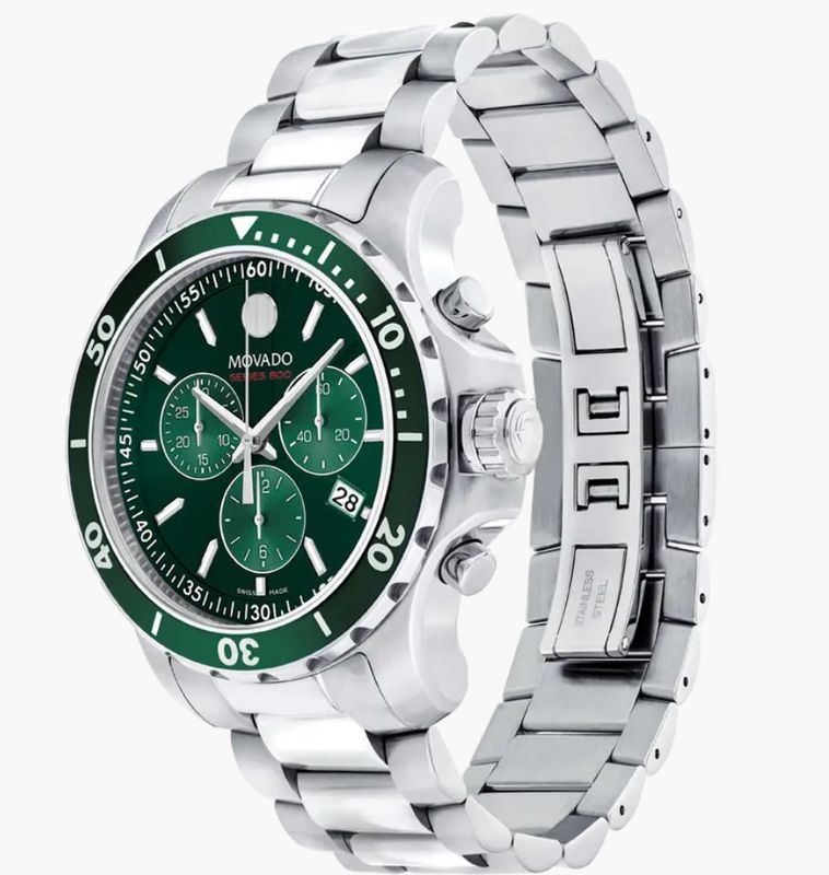 Movado Series 800 Green Dial Silver Stainless Steel 42mm Men's Watch 2600179