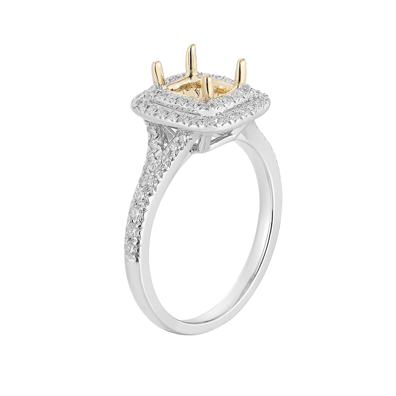 14K White Gold 14K Yellow Gold Split Shank Cushion Halo Engagement Ring  MZ5003 Natural Diamond, Colour: 14K Yellow Gold (Prongs)