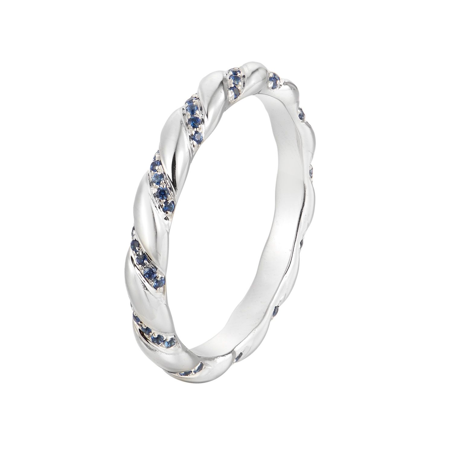 14K Gold Natural Sapphire/ Ruby/ Emerald Spiral Pave Set Ring MZ1455, main stone: 14KW-2.73g-0.185ct-Sapphire