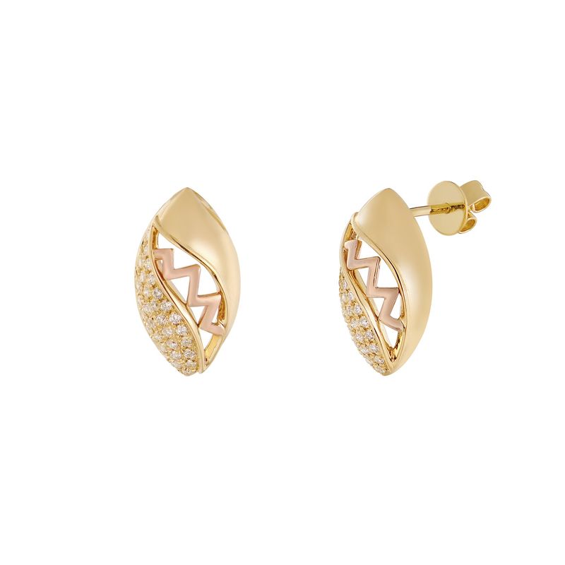 14K Yellow&amp; Rose Gold Natural Diamond  Stud Earrings MZ10280