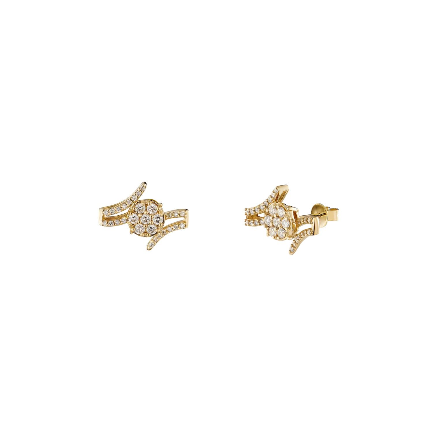 14K Yellow Gold Round Natural Diamond  Stud Earrings MZ10313