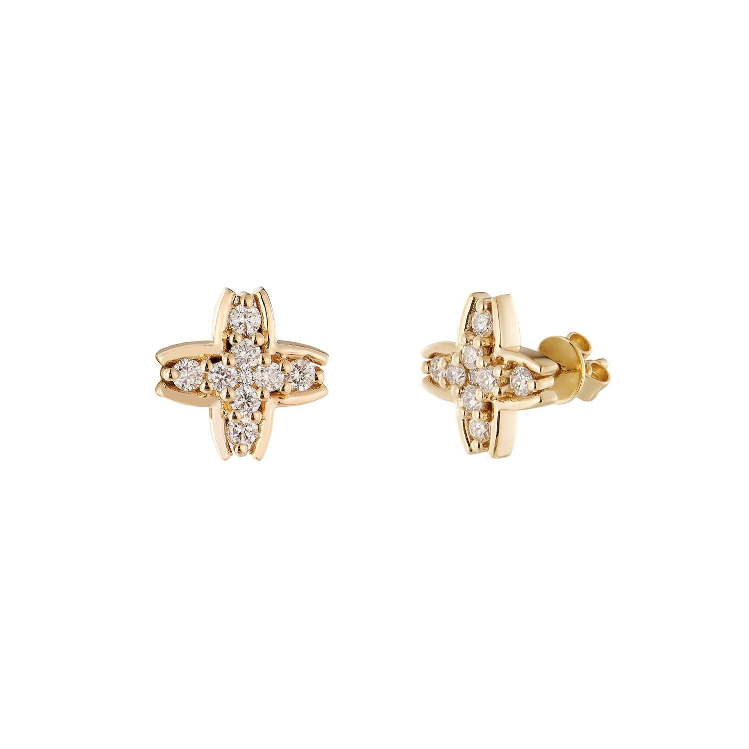 14K Yellow Gold Natural Diamond  Round Stud Earrings MZ10304