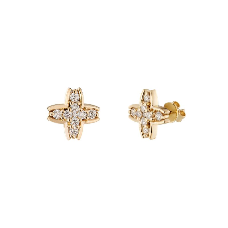 14K Yellow Gold Natural Diamond  Round Stud Earrings MZ10304