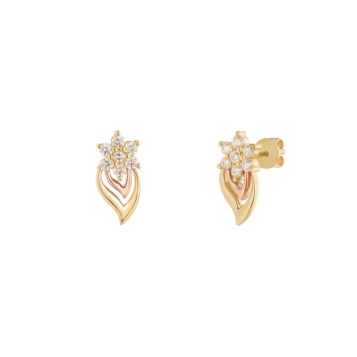 14K White Rose&amp; 14K Yellow Gold Natural Diamond  Stud Earrings MZ10274
