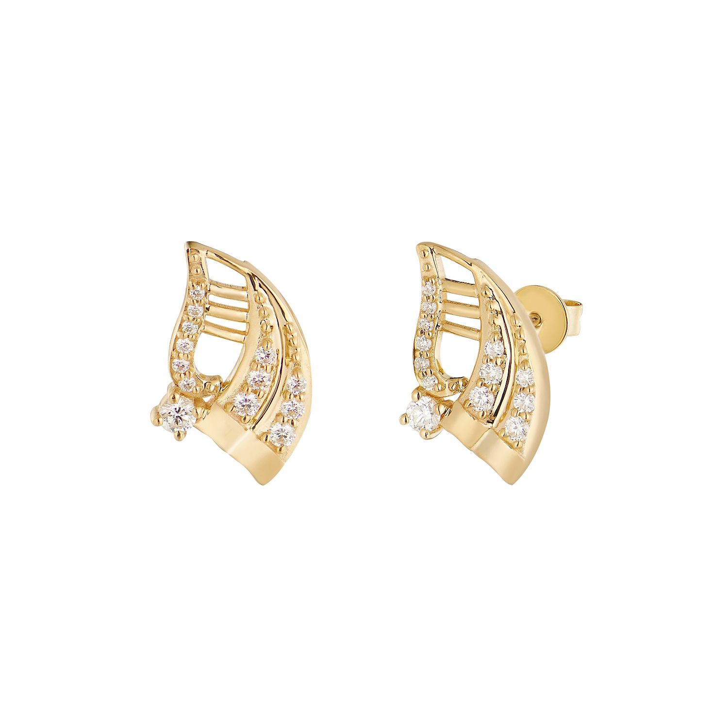 14K Yellow Gold Natural Diamond  Round Stud Earrings MZ10281