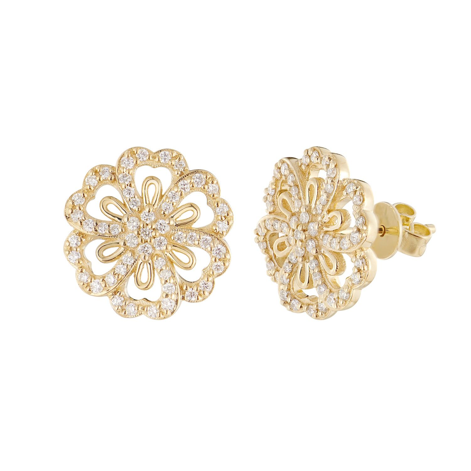 14K Yellow Gold Round Natural Diamond  Stud Earrings MZ10292