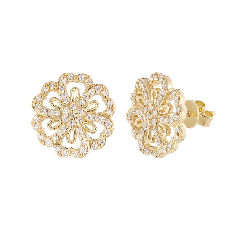 14K Yellow Gold Round Natural Diamond  Stud Earrings MZ10292