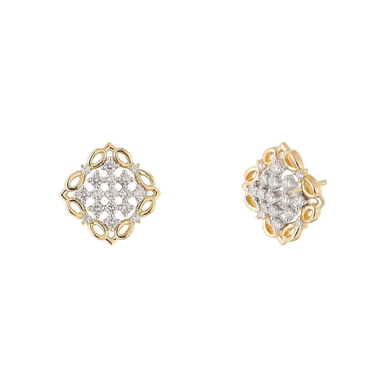 14K White Gold 14K Yellow Gold Natural Diamond  Stud Earrings MZ72081