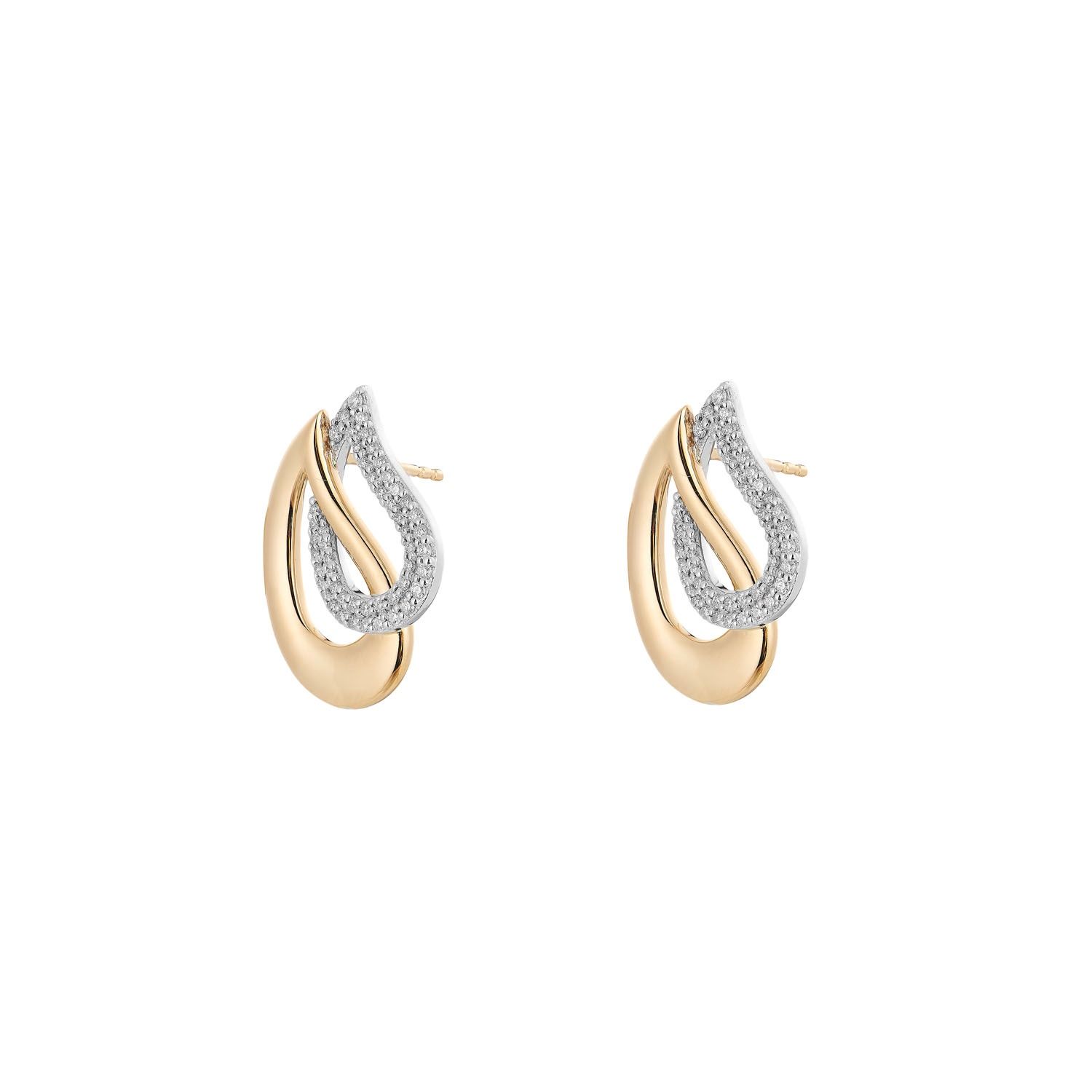 14K White Gold&amp; 14K Yellow Gold Natural Diamond  Stud Earrings MZ71997