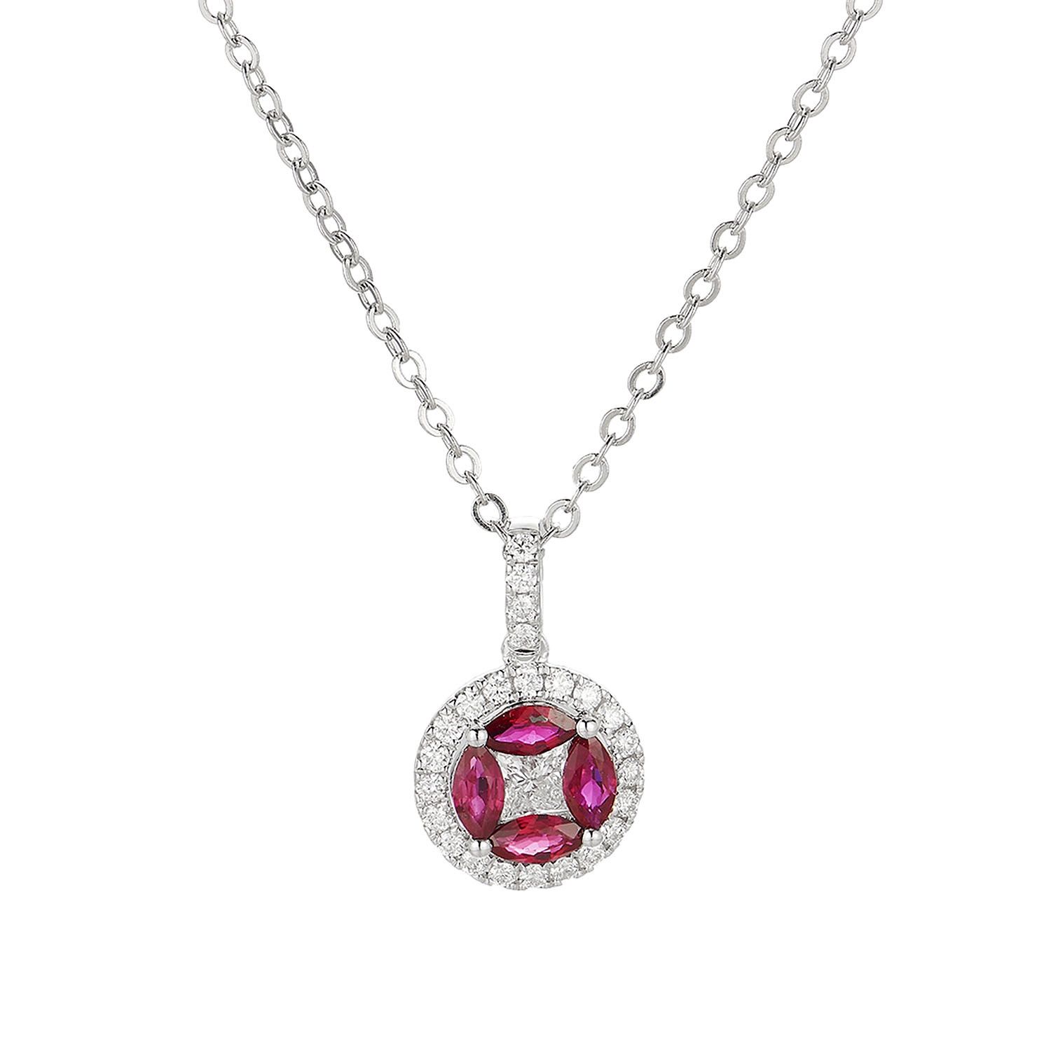 14K White Gold Ruby Natural Diamond  Pendant Necklace MZ71107 Natural Diamond