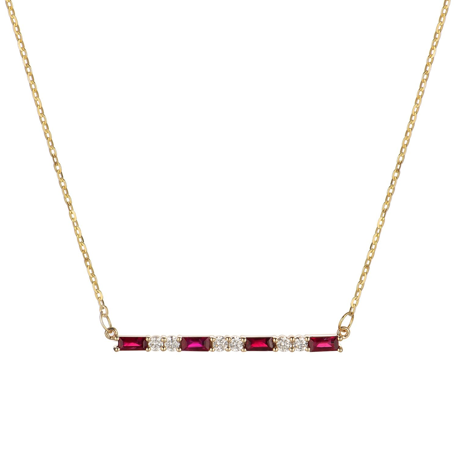 14K Yellow Gold Ruby and Natural Diamond  Pendant Necklace Bar Setting MZ71094