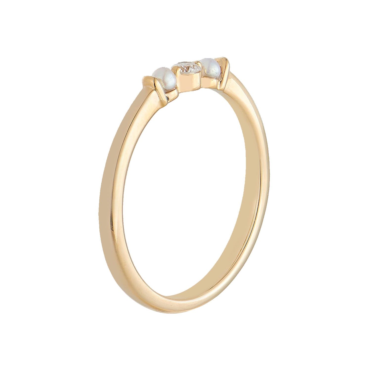 14K Yellow Gold Pearl Natural Diamond Wedding Band  MZ11983