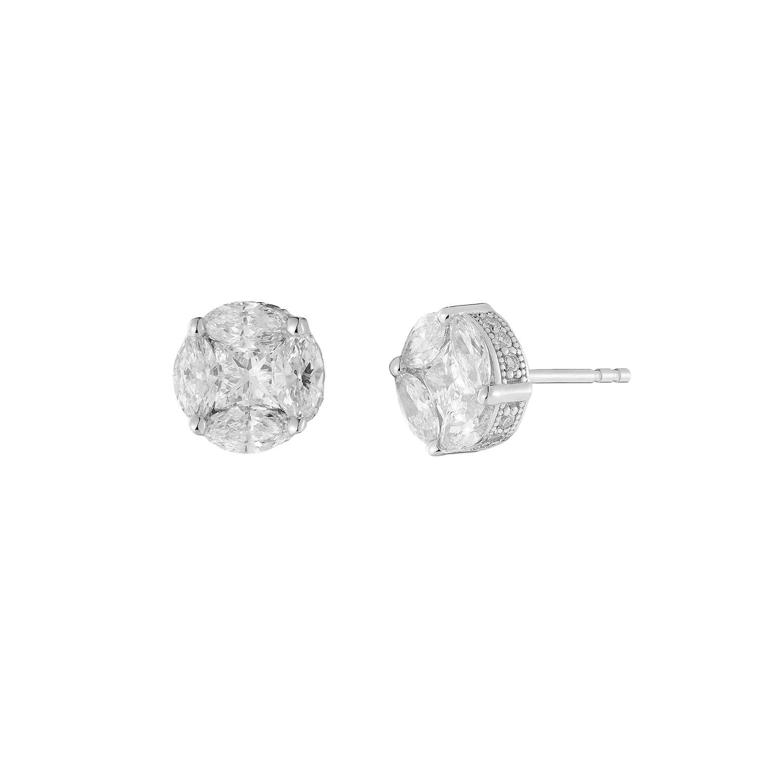 14K White Gold Marquise Princess Lab Grown Diamond Stud Earrings MZ12052
