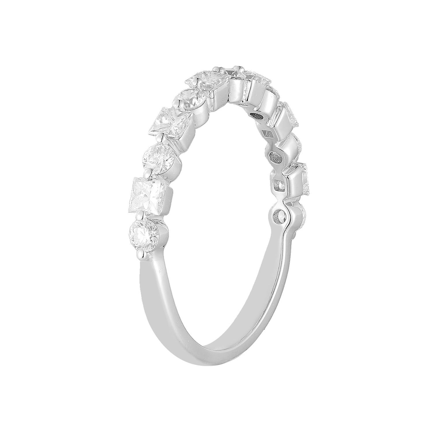 14K White Gold Princess And Round Natural Diamond Wedding Band MG-59