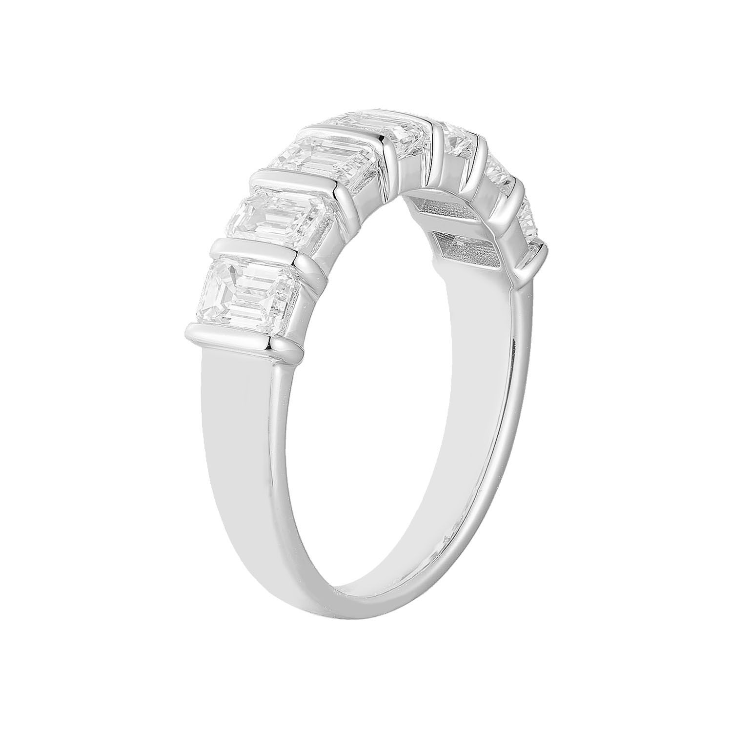 14K White Gold Emerald Lab Grown Diamond Wedding Band MZ12017