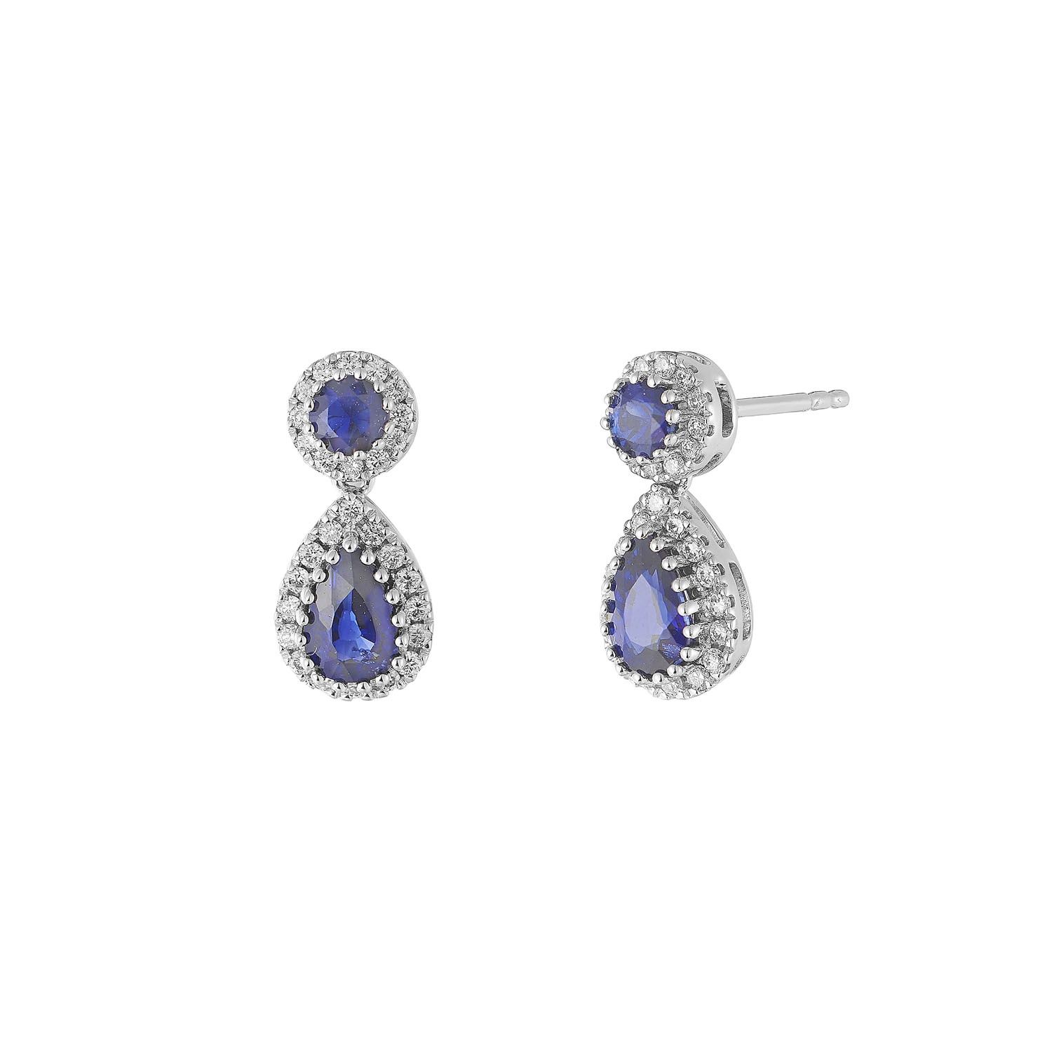 14K White Gold Luxurious Sapphire Nature Diamond Drop Earrings MZ61356