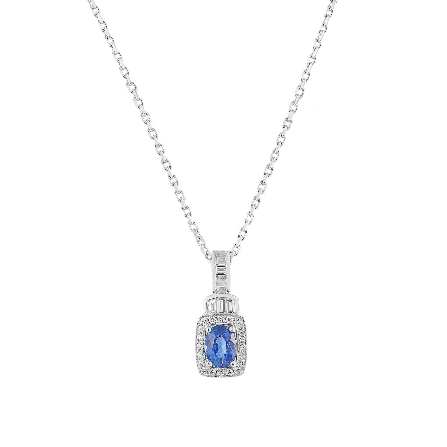 14K White Gold Sapphire Natural Diamond  Necklace MZ9418-1