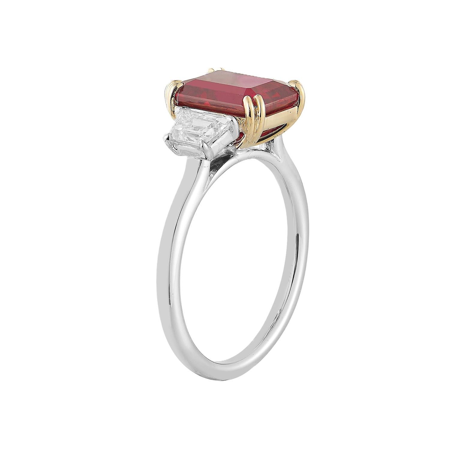 14K White &amp; Yellow Gold Lab Grown Ruby&amp; Lab Grown Diamond Engagement Ring YJ020