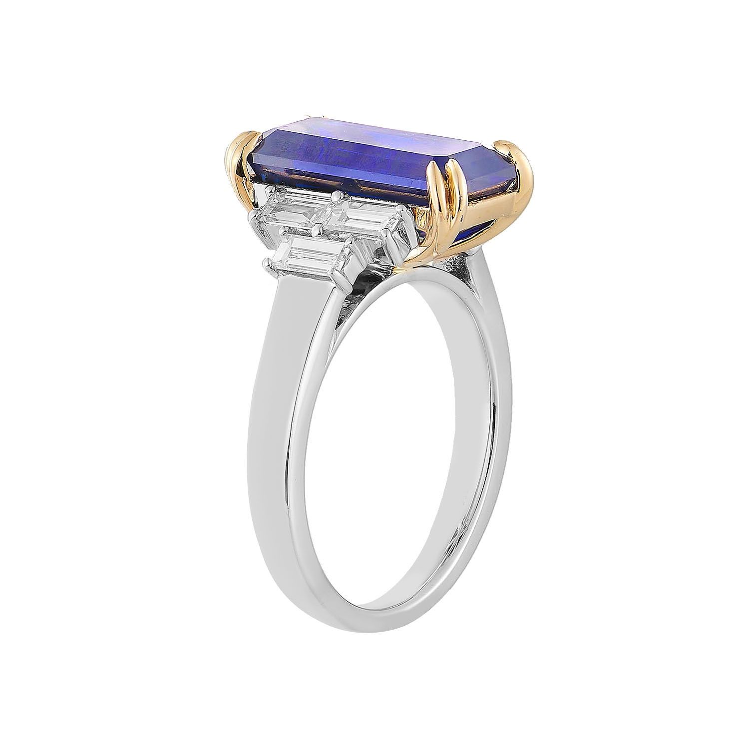 14K White &amp; Yellow Gold Lab Grown Sapphire Lab Grown Diamond Engagement Ring YJ018
