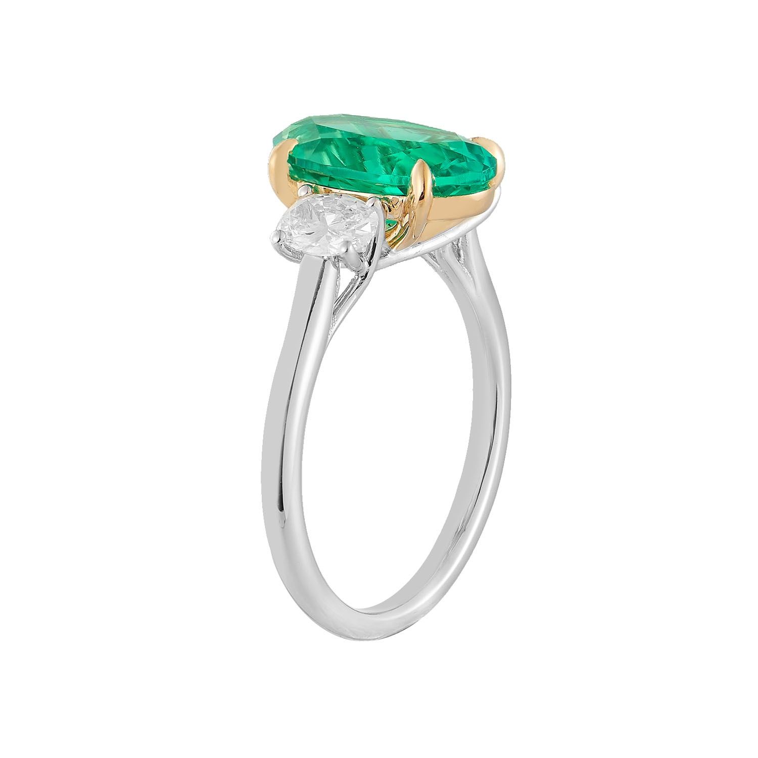 14K White &amp; Yellow Gold Lab Grown Emerald Lab Grown Diamond Engagement Ring YJ023-5