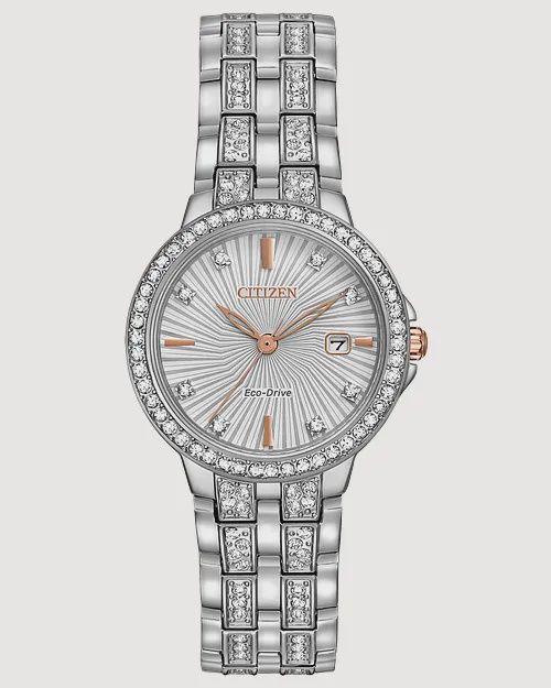 Silhouette Crystal - Ladies Eco-Drive EW2340-58A Silver Watch