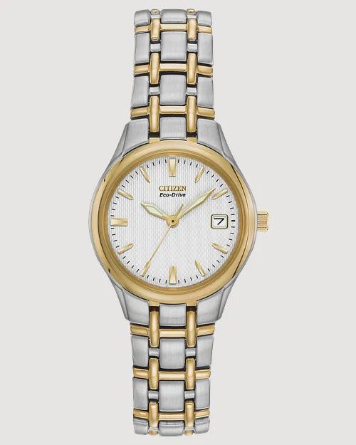 Corso - Ladies Eco-Drive Two-Tone White Dial Date Watch