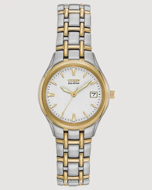 Mia Monserrat Corso - Ladies Eco-Drive Two-Tone White Dial Date Watch