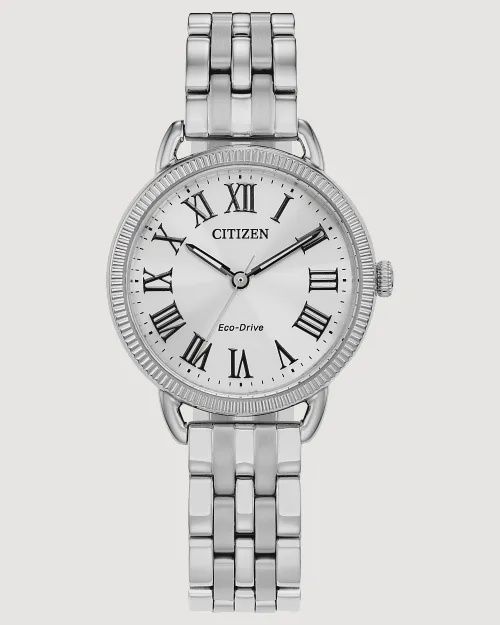 Classic Coin Edge Silver-Tone Dial Stainless Steel Bracelet EM1050-56A