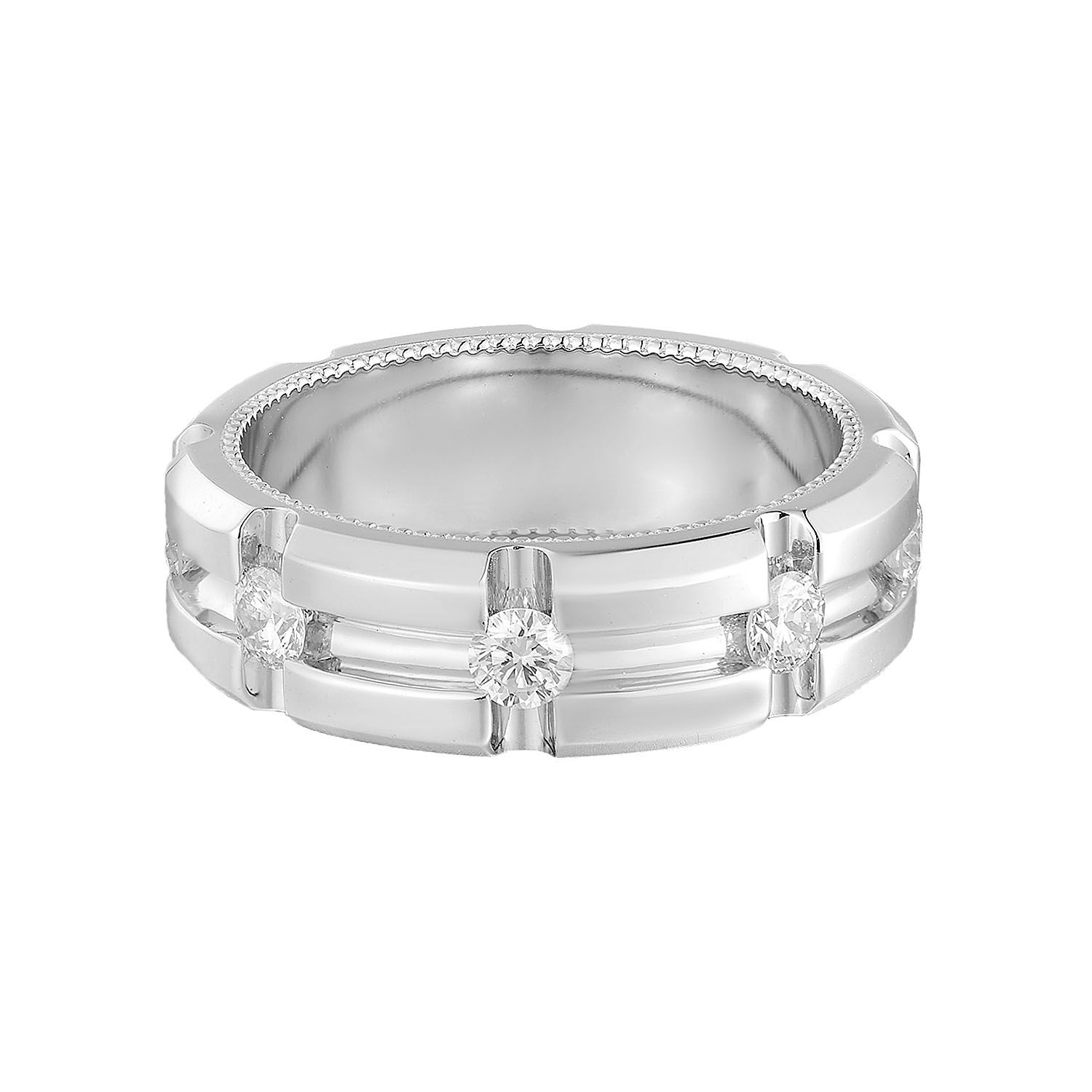 14K White Gold Round Lab Grown Diamond Wide Band HF9020