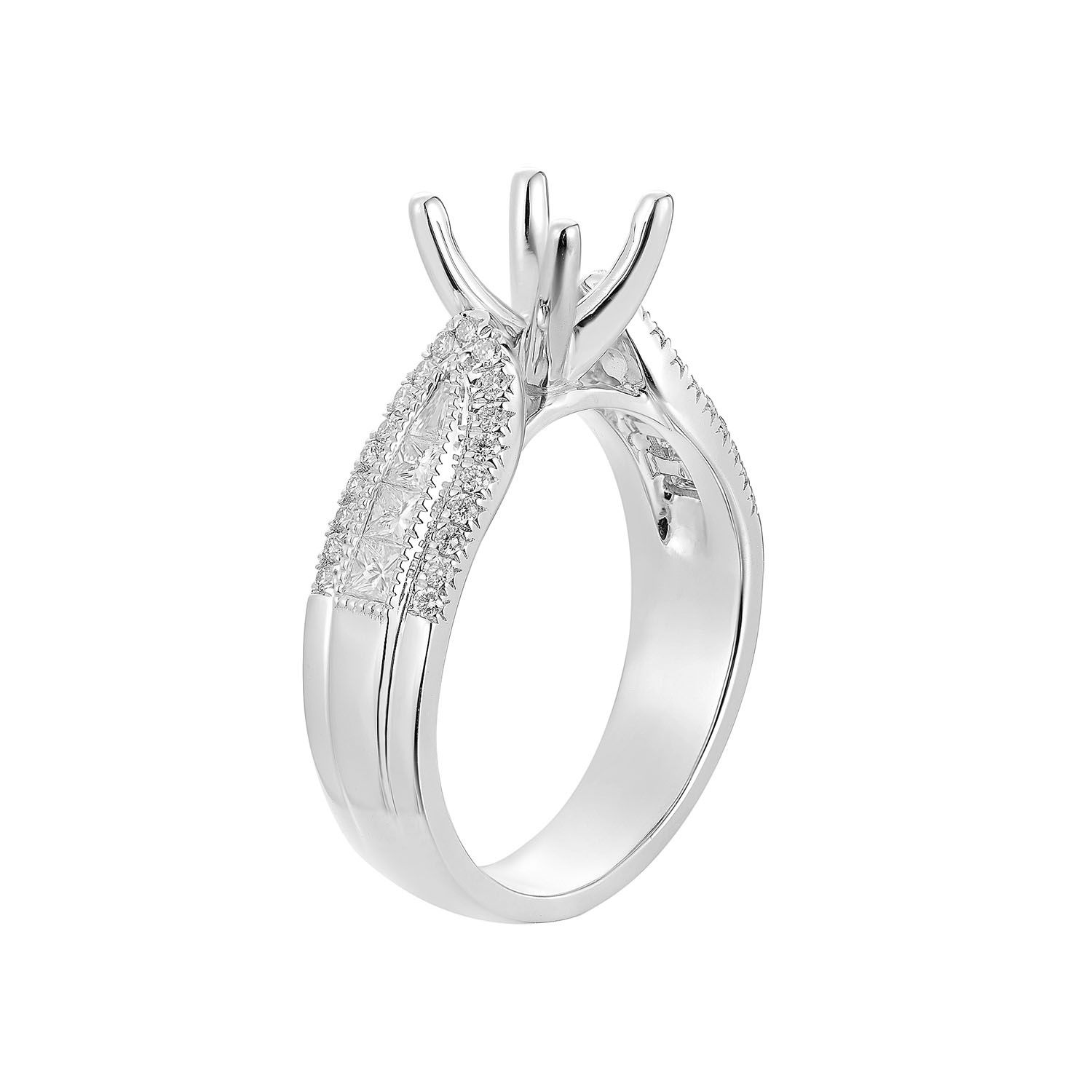 14K White/Yellow Gold Round Center Natural Diamond  Dazzling Engagement Ring MZ6280, Colour: 14K White