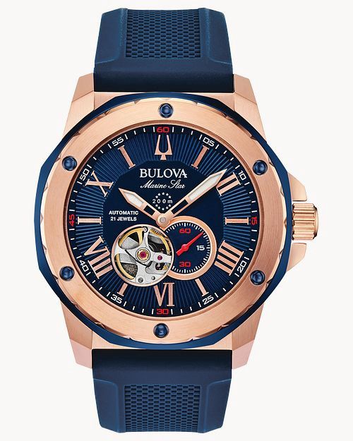 Bulova Marine Star Blue Dial Rose Gold Stainless Steel Watch