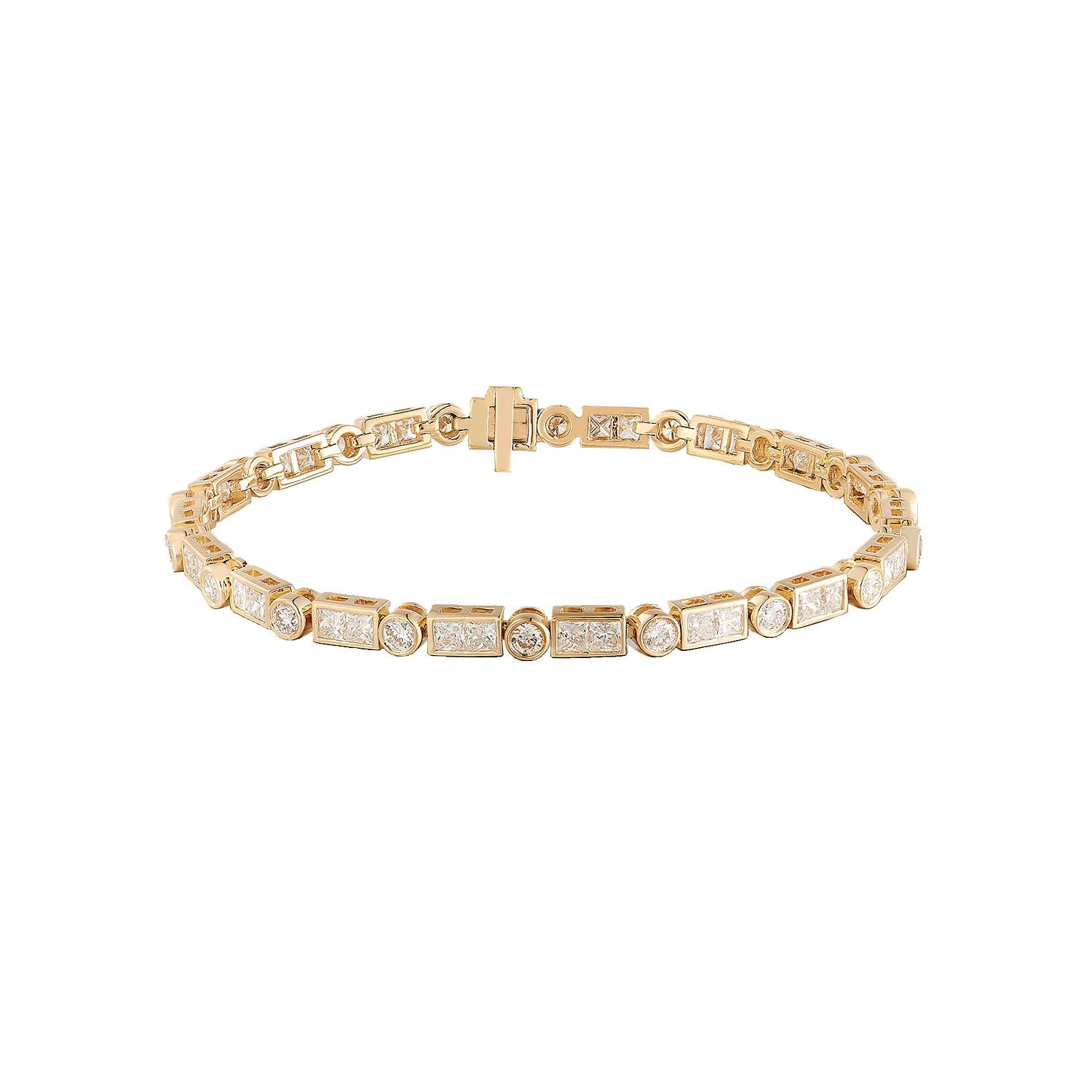 14K Yellow Gold Round And Princess Lab Grown Diamond Bangle MZ12053, Colour: 14KYellow-10.59g-3.992ct-LG