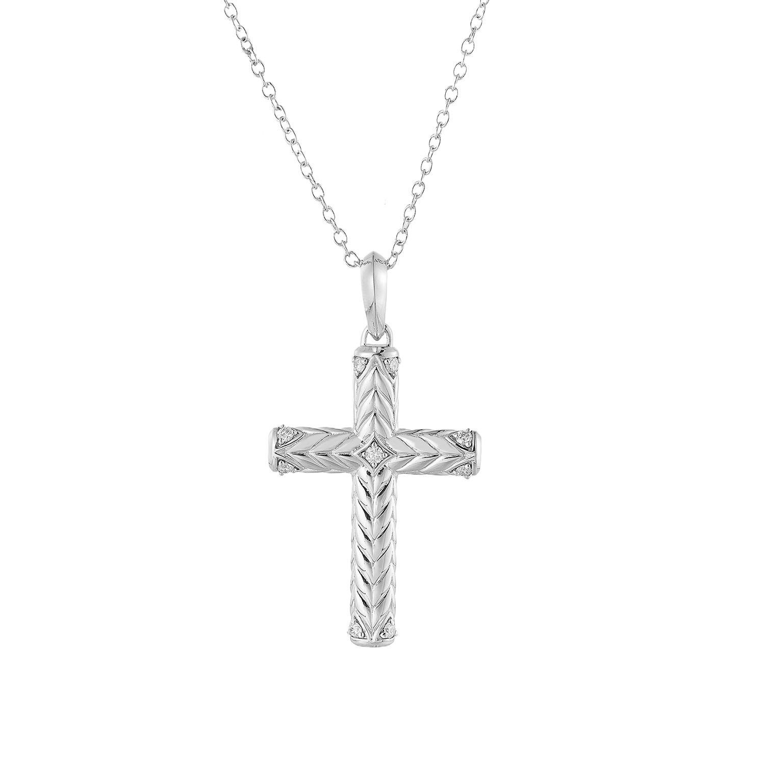 14K White/Yellow Gold Natural Diamond Cross Pendant Necklace MZ12065-1, Colour: White
