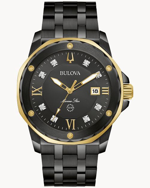 Black Dial Stainless Steel Bracelet Marine Star 98D176
