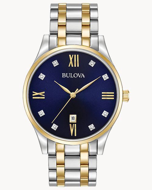 Bulova Classic Men&#39;s Diamond Gold Two-Tone Blue Dial Watch
