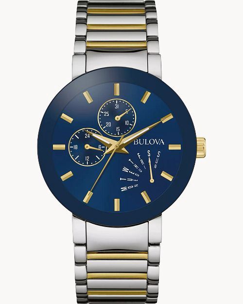 Bulova Futuro Men&#39;s Gold Tone Blue Dial Stainless Steel Watch