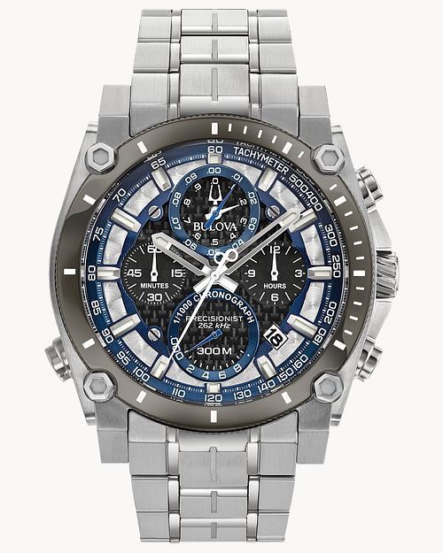 Bulova Icon Precisionist Men&#39;s Chronograph Black Blue Dial Watch