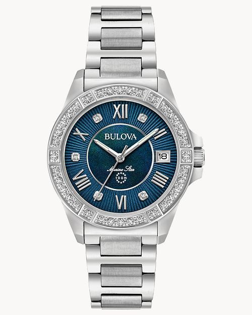 Mia Monserrat Bulova Marine Star Diamond Blue Dial Stainless Steel Watch