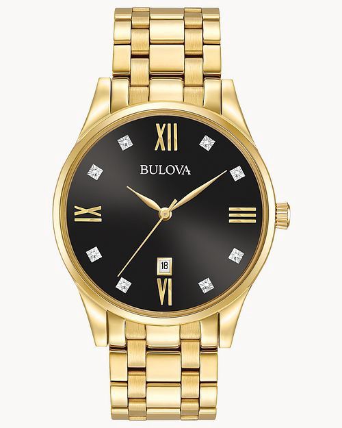 Bulova Surveyor Men&#39;s Gold Black Diamond Dial Classic Watch