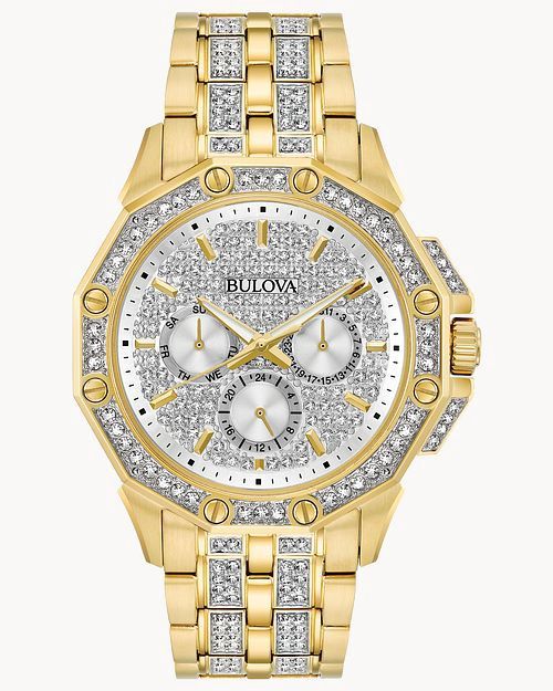 Bulova Octava Men&#39;s Gold Pavé Dial Crystal Watch