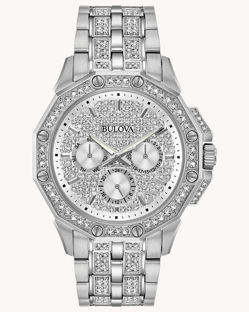 Bulova Octava Silver Diamond Stainless Steel Crystal Watch