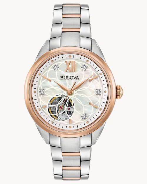 Bulova Sutton Women&#39;s Diamond White Rose Gold Dial Watch