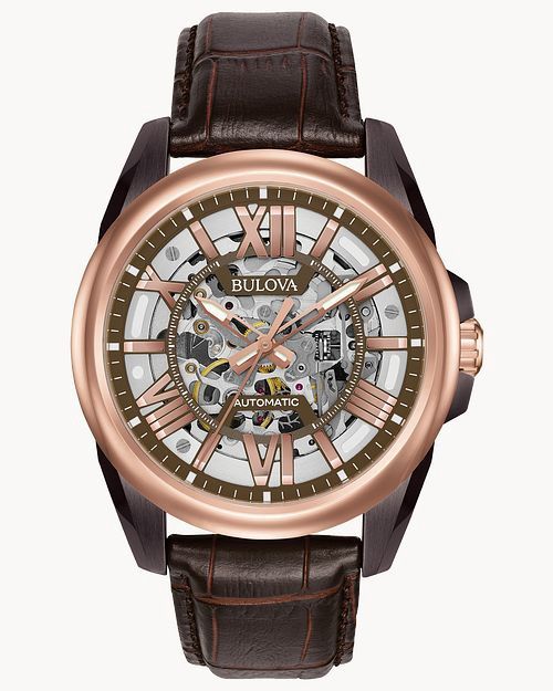 Bulova Sutton Men&#39;s Rose Gold Dial Brown Leather Classic Watch