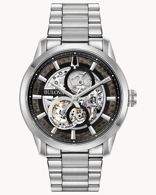 Bulova Sutton Men&#39;s Silver Black Dial Stainless Steel Watch